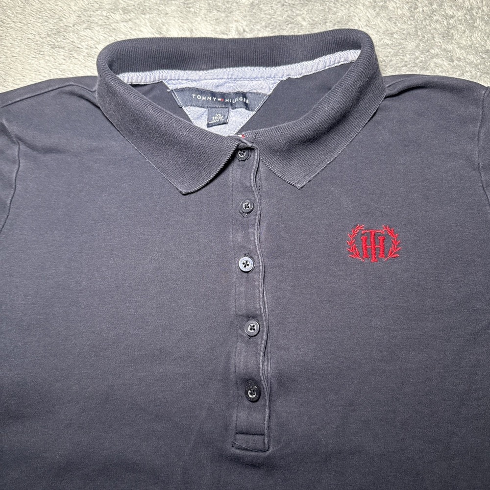 Tommy Hilfiger Women's XS Black Short Sleeve Polo Red Embroidered Logo Shirt
